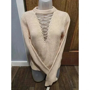 Sophie Rue Women’s Laceup Front Cable Knit Sweater, Size XS cream Off White